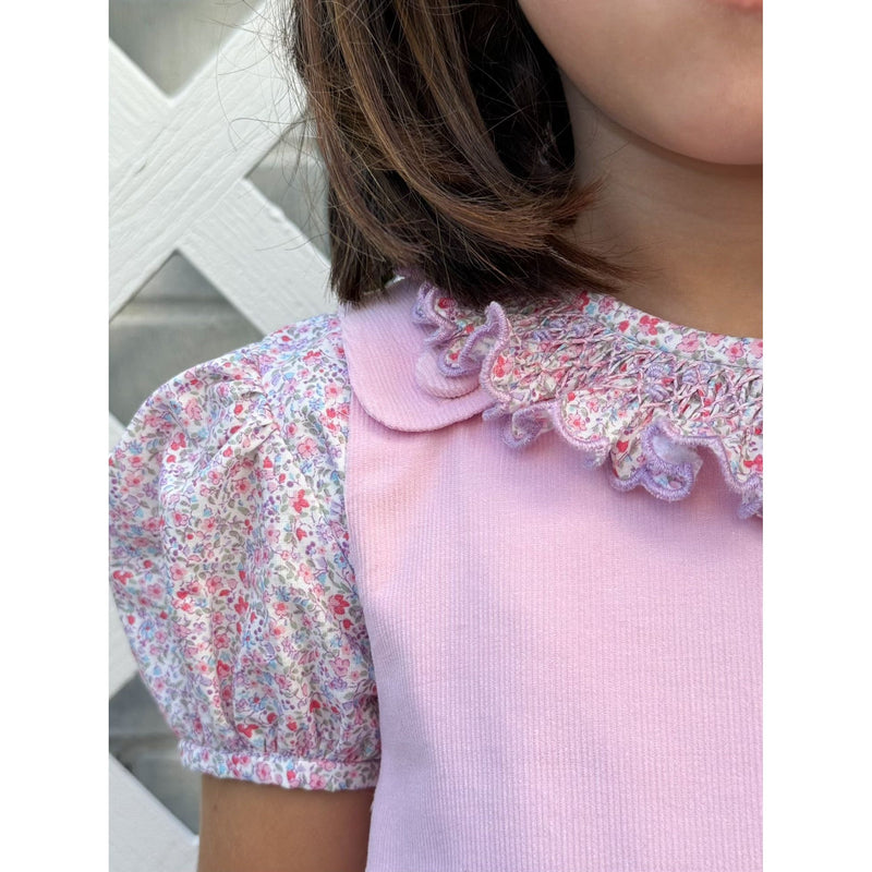 Ruffle Smocked Blouse- Lilac/Pink