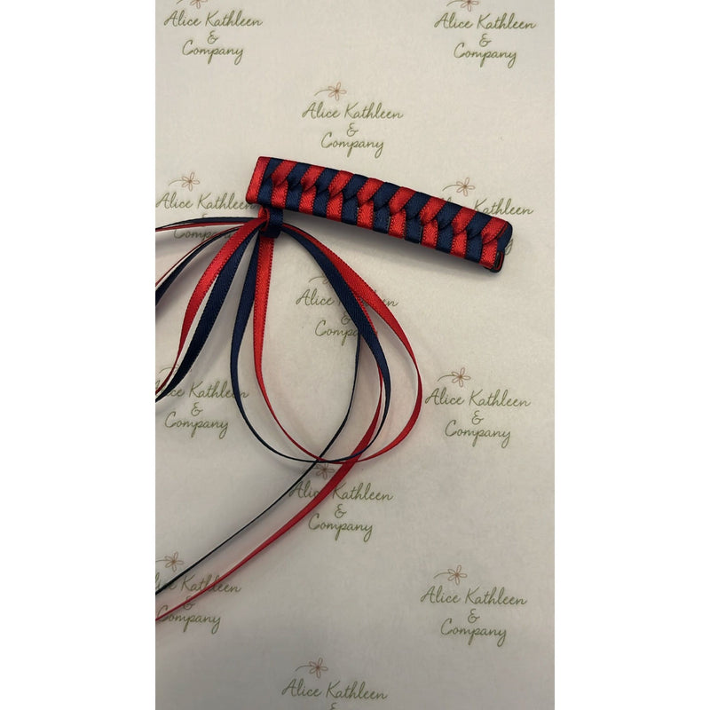 Navy/Red Ribbon Barrette