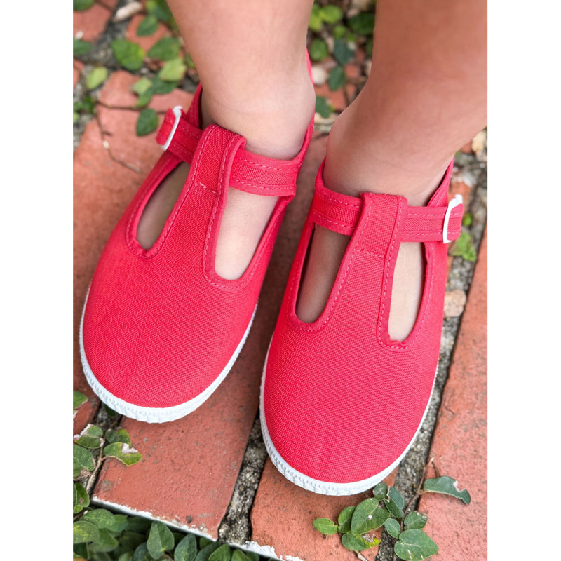 Canvas T-Strap- Coral