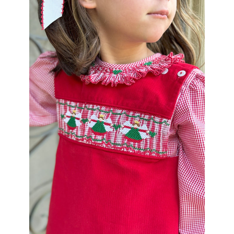 Long Sleeve Smocked Blouse- Green Heart