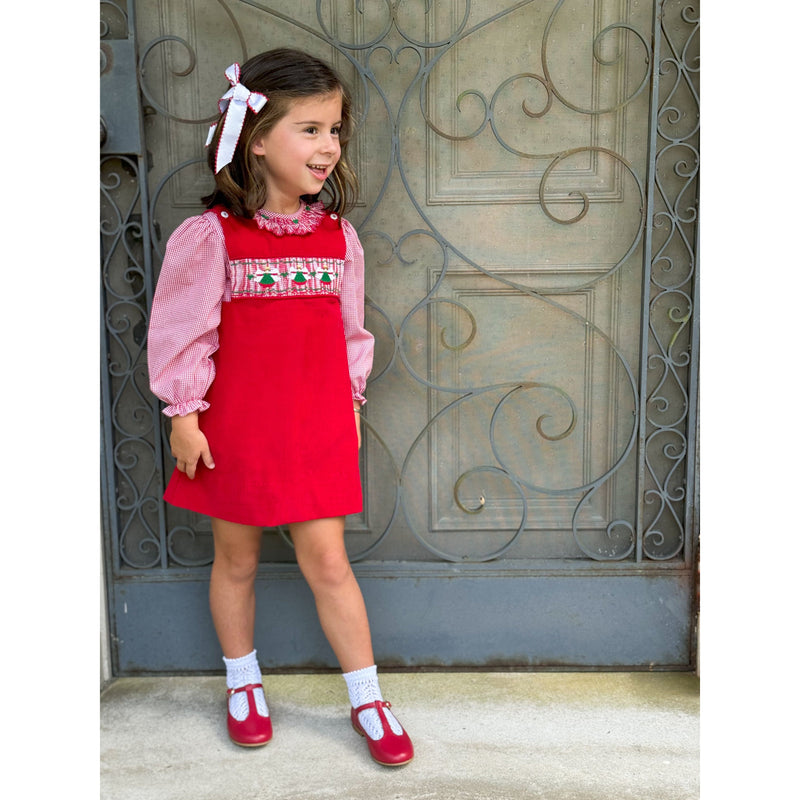 Long Sleeve Smocked Blouse- Green Heart