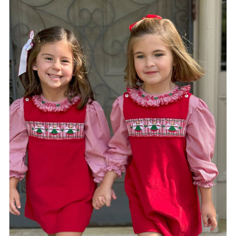 Long Sleeve Smocked Blouse- Green Heart