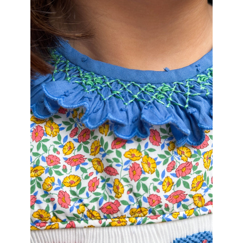 French Blue Smocked Plumetti Blouse