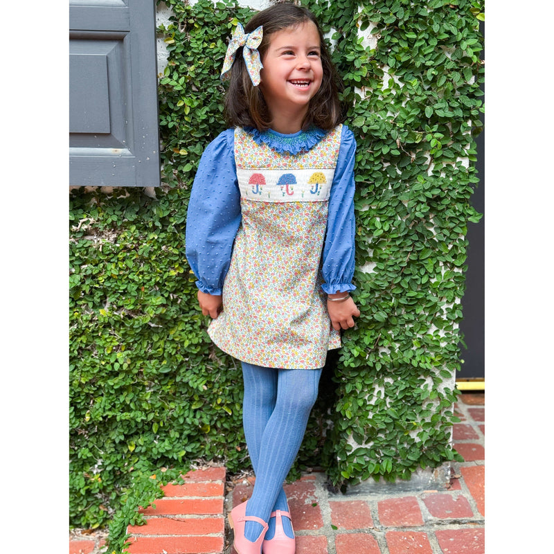 French Blue Smocked Plumetti Blouse