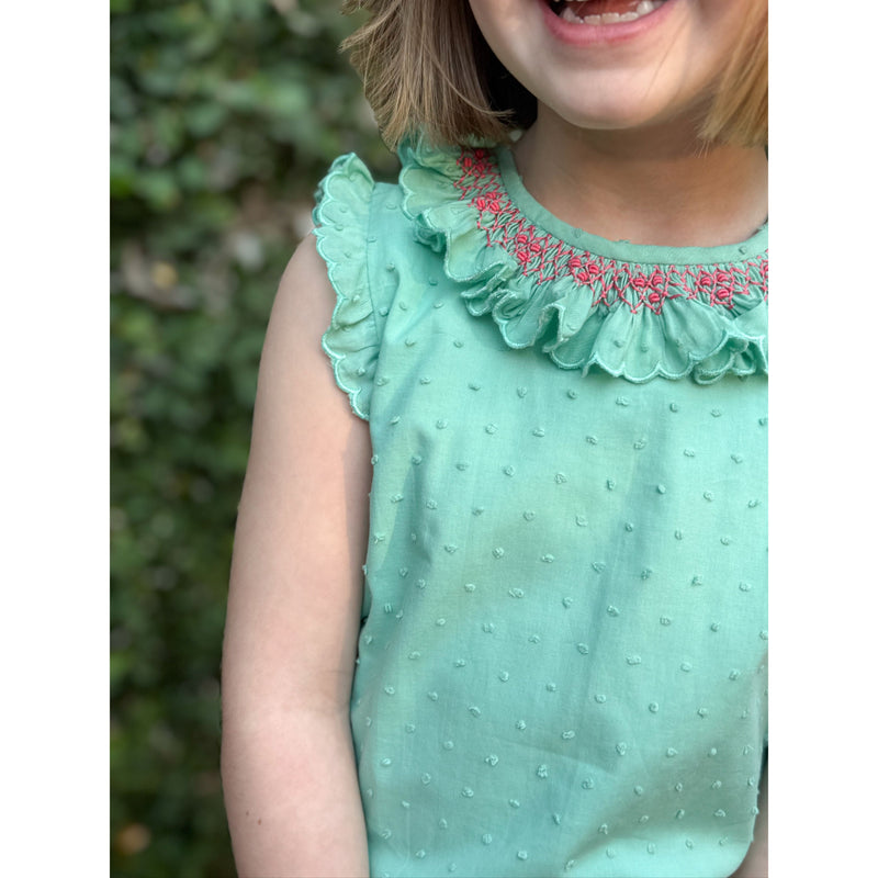 Smocked Ruffle Angel Sleeve Blouse- Grass Green