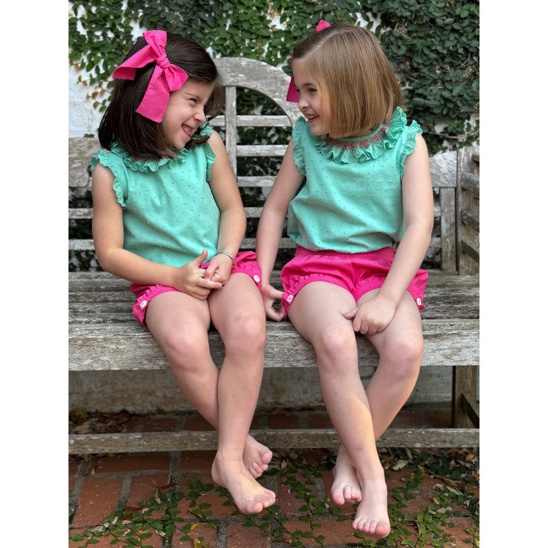 Smocked Ruffle Angel Sleeve Blouse- Grass Green