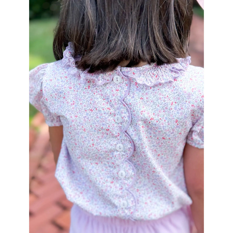 Ruffle Smocked Blouse- Lilac/Pink