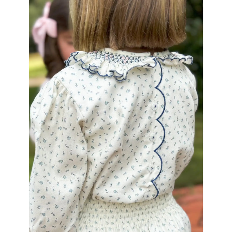 Ruffle Smocked Blouse- French Blue