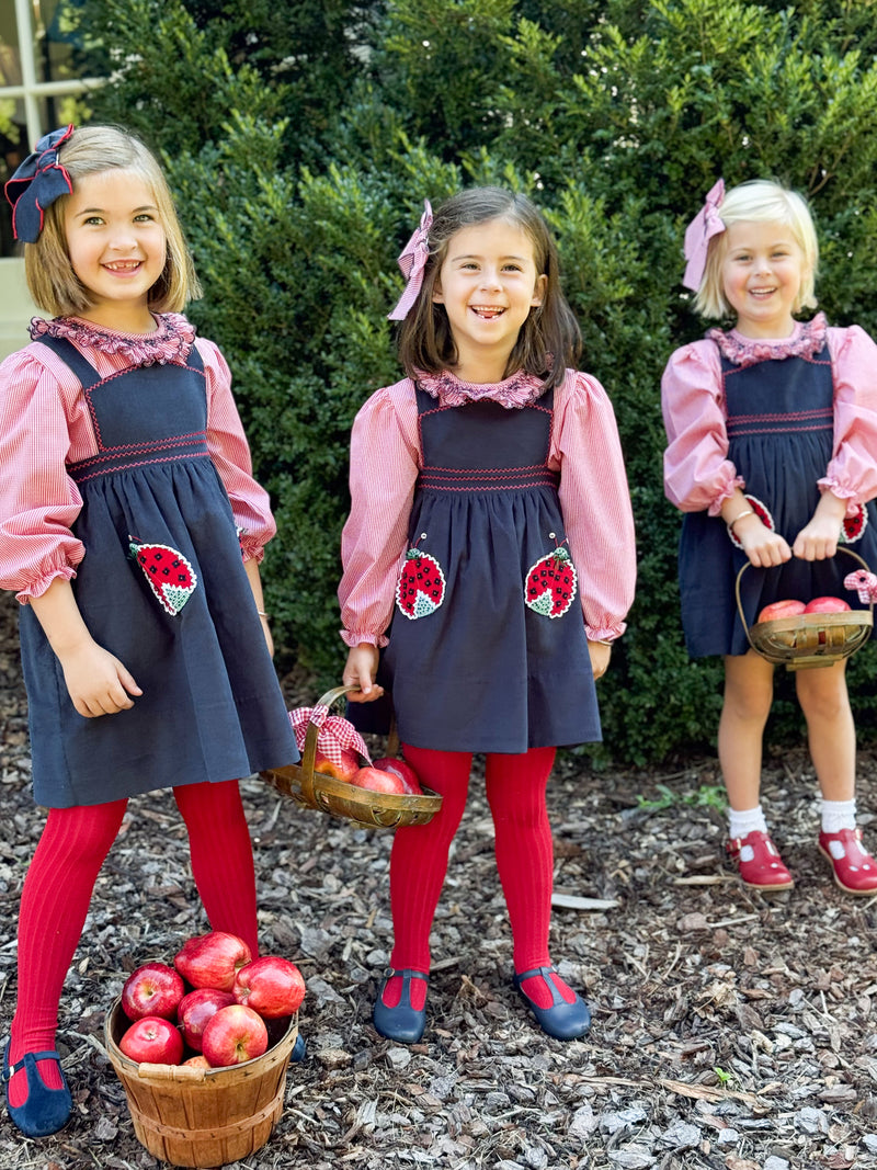 Red/Navy Smocked Ruffle Blouse