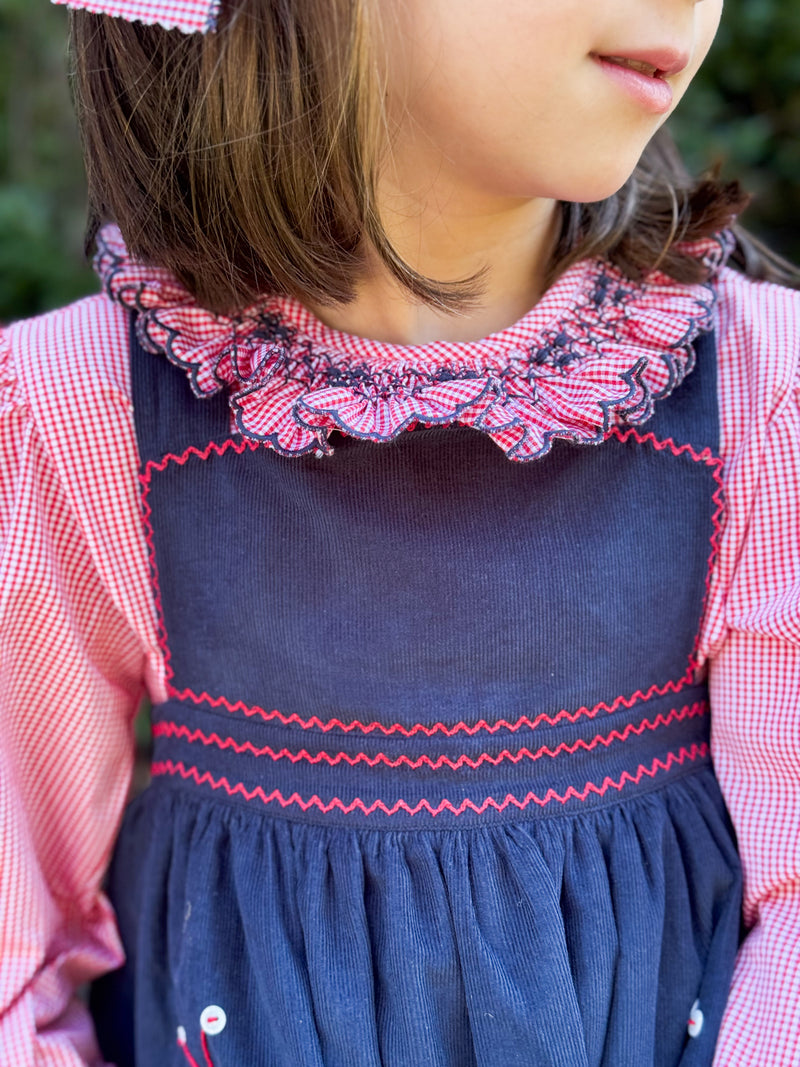 Red/Navy Smocked Ruffle Blouse