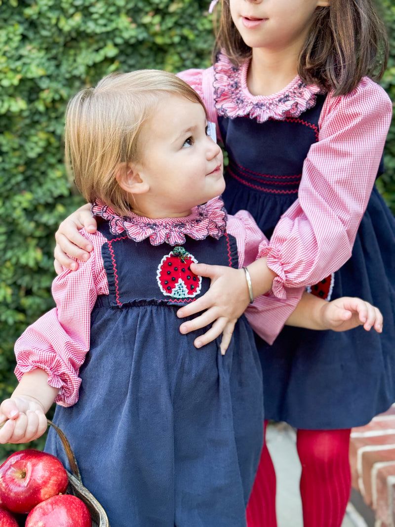 Red/Navy Smocked Ruffle Blouse