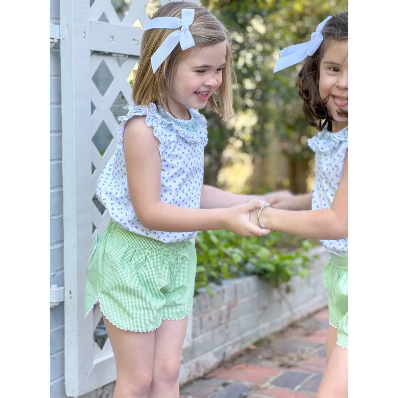 Angel Sleeve Smocked Blouse- Aquamarine Berries