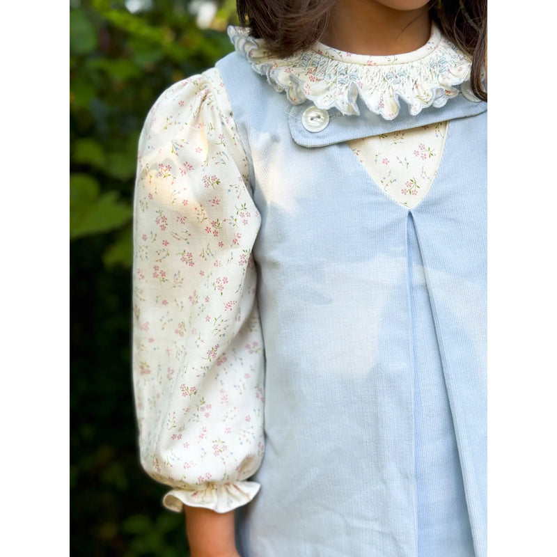 Smocked Ruffle Blouse- Floral Brushed Twill