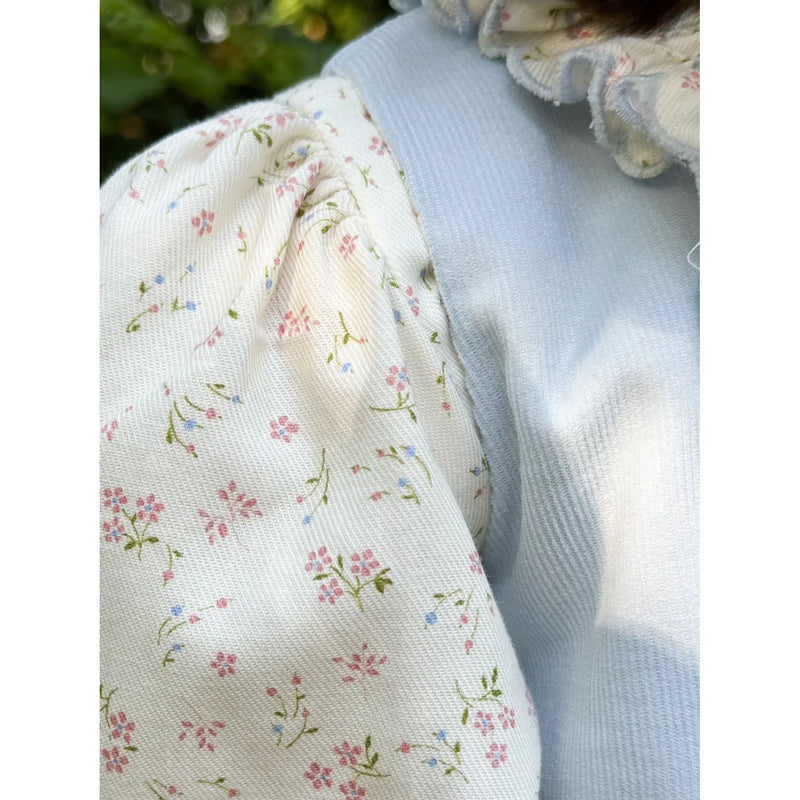 Smocked Ruffle Blouse- Floral Brushed Twill
