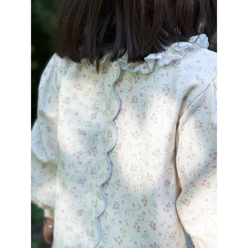 Smocked Ruffle Blouse- Floral Brushed Twill