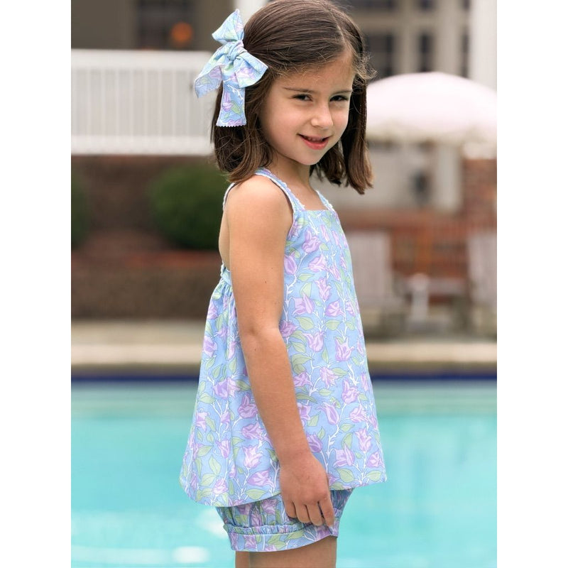 Swetes Short Set in Blue with Lavender Bougainvillea