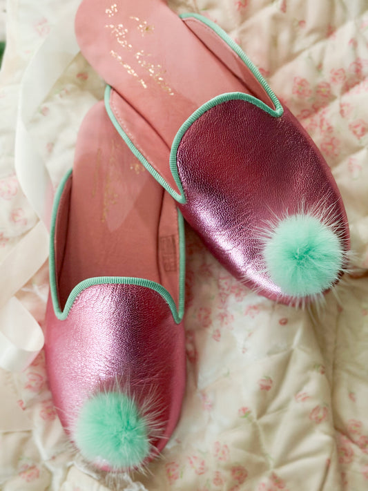 Girl Slipper- Metallic/Mint Mink