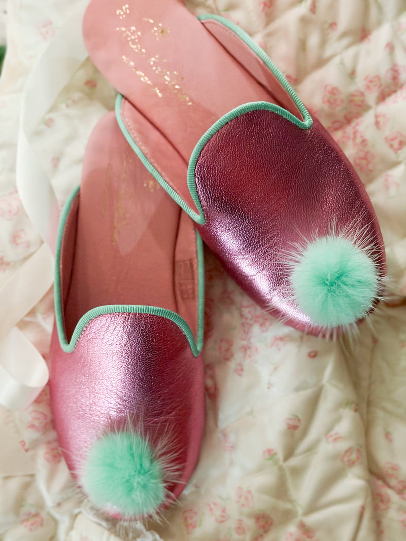 Girl Slipper- Metallic/Mint Mink