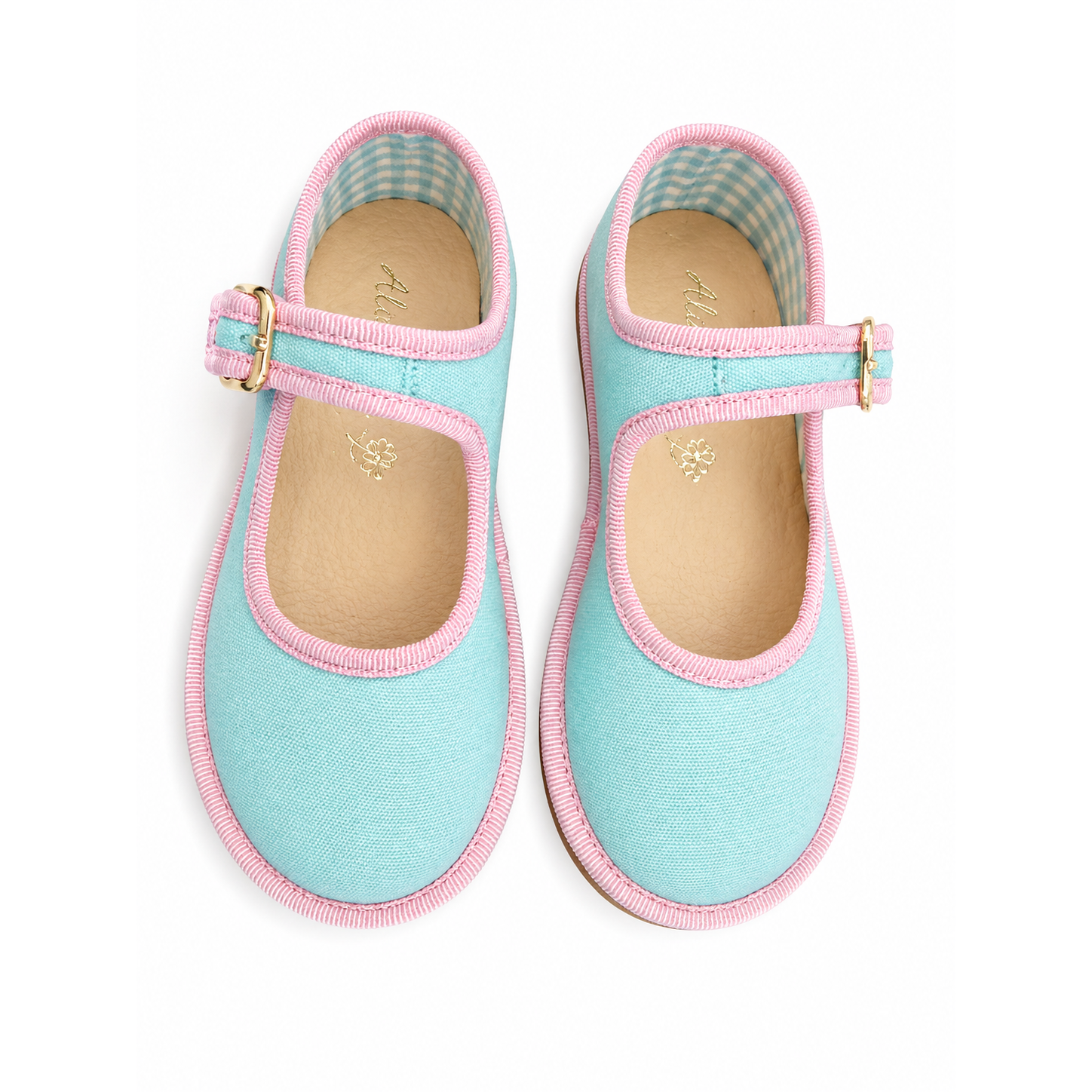 Mary Jane in Blue with Pink Grosgrain