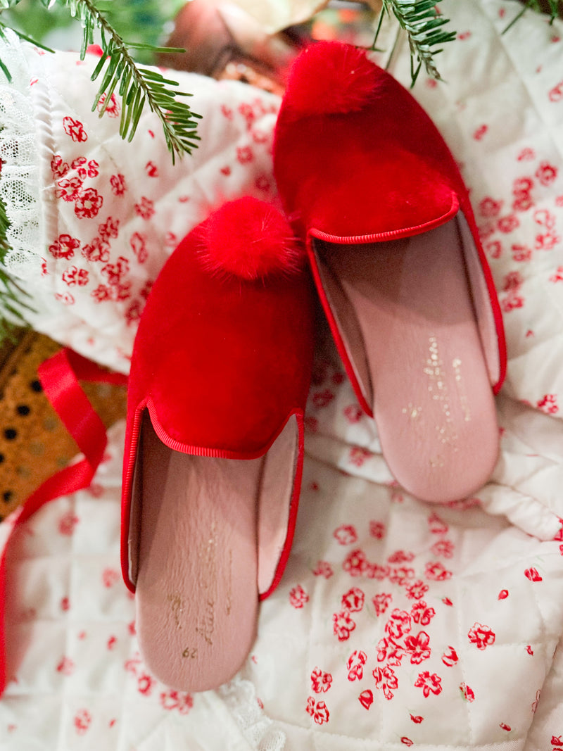 Girls Slippers- Red Velvet/Red Mink