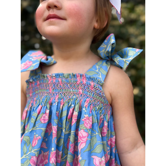 Loblolly Bloomer Set in Blue with Pink Bougainvillea