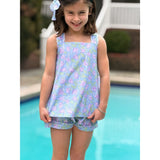 Swetes Short Set in Blue with Lavender Bougainvillea