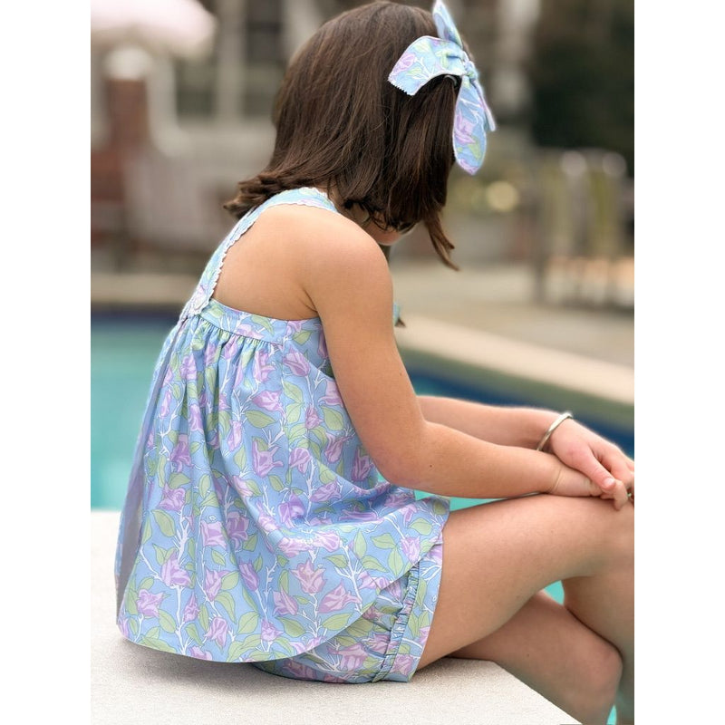 Swetes Short Set in Blue with Lavender Bougainvillea