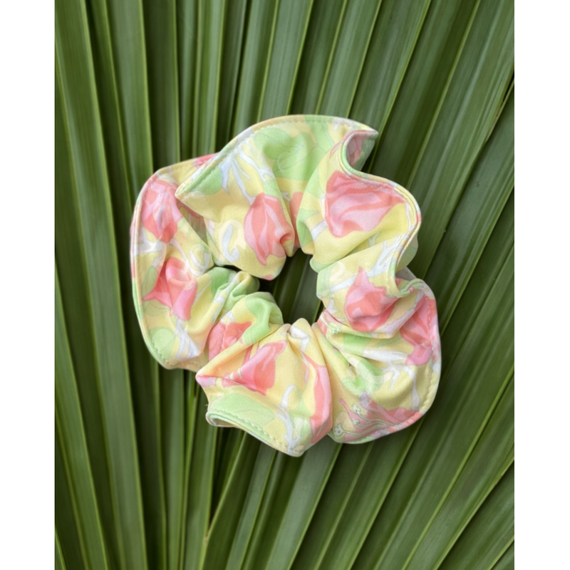 Scrunchie in Yellow with Pink Bougainvillea