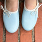 Beatrice Flat/ Blue/ Ecru Trim