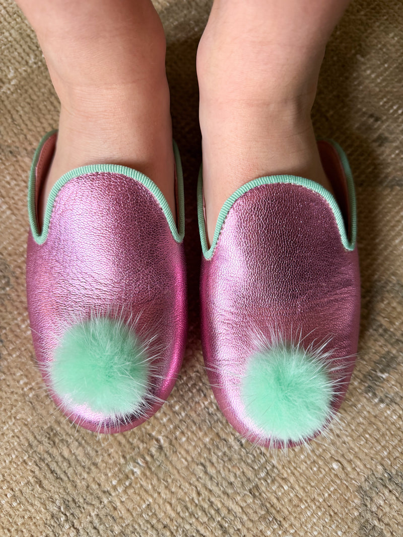 Girl Slipper- Metallic/Mint Mink