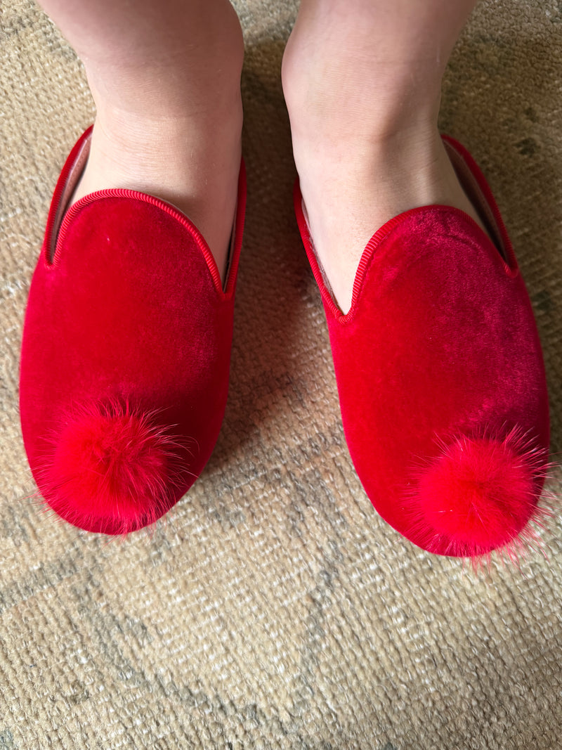 Girls Slippers- Red Velvet/Red Mink