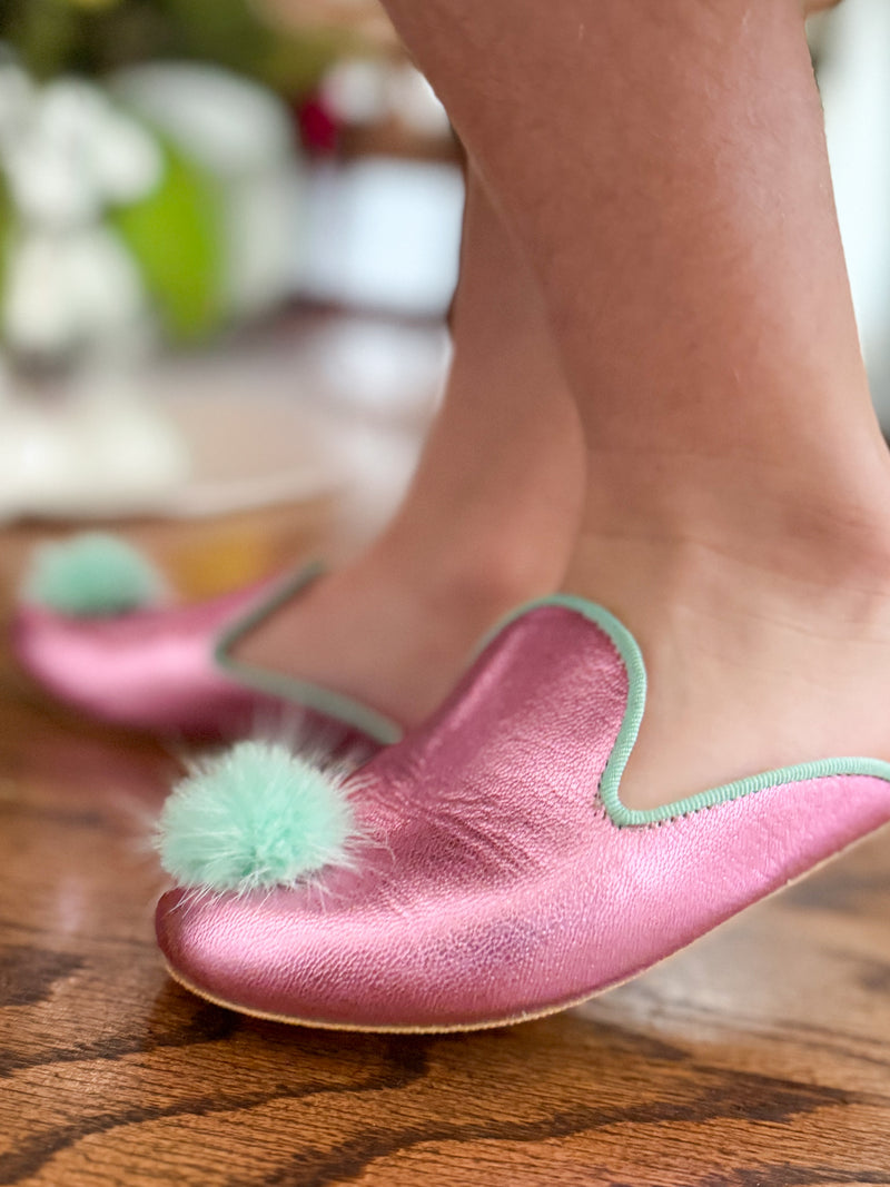 Girl Slipper- Metallic/Mint Mink