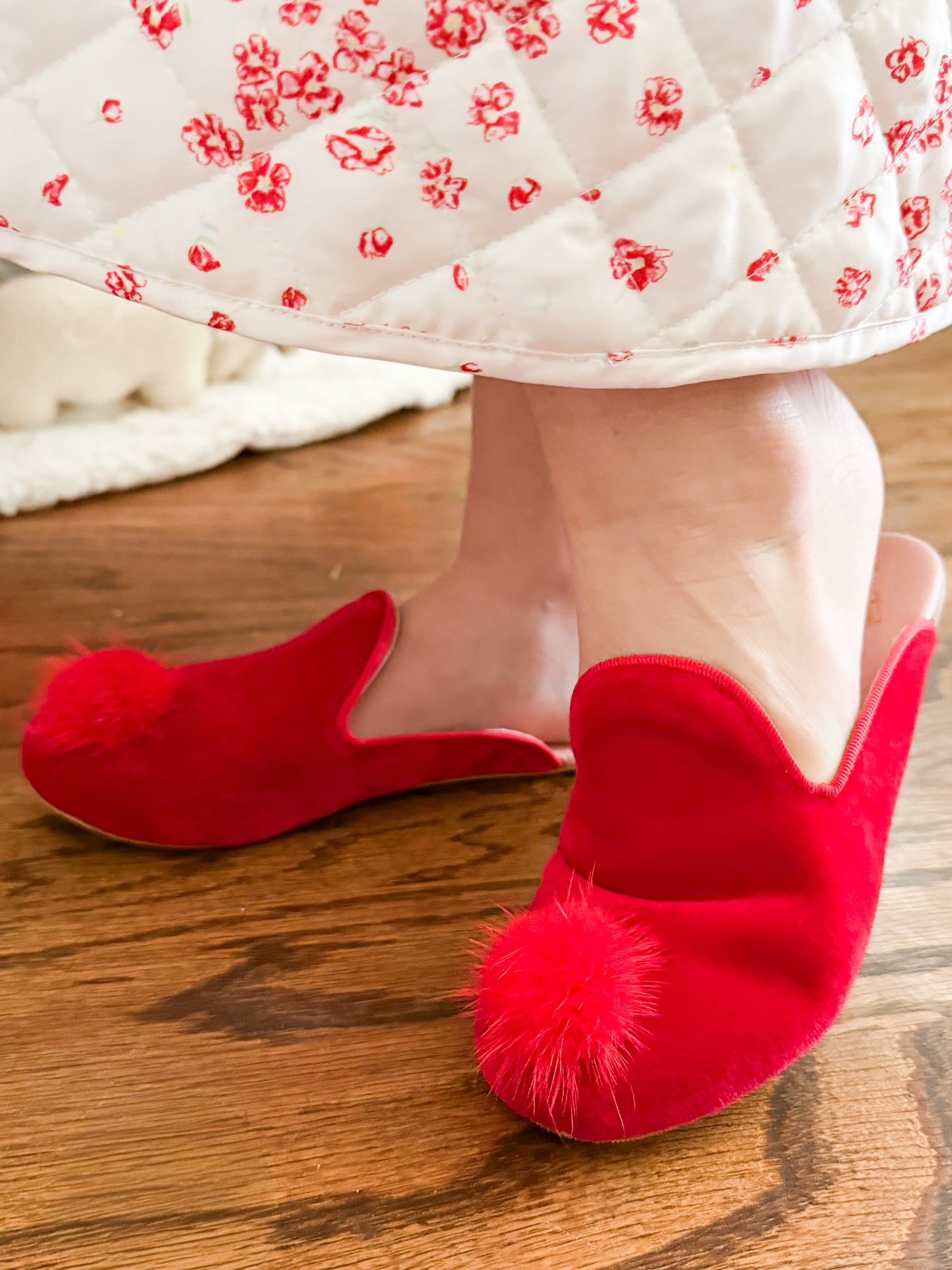 Girls Slippers- Red Velvet/Red Mink
