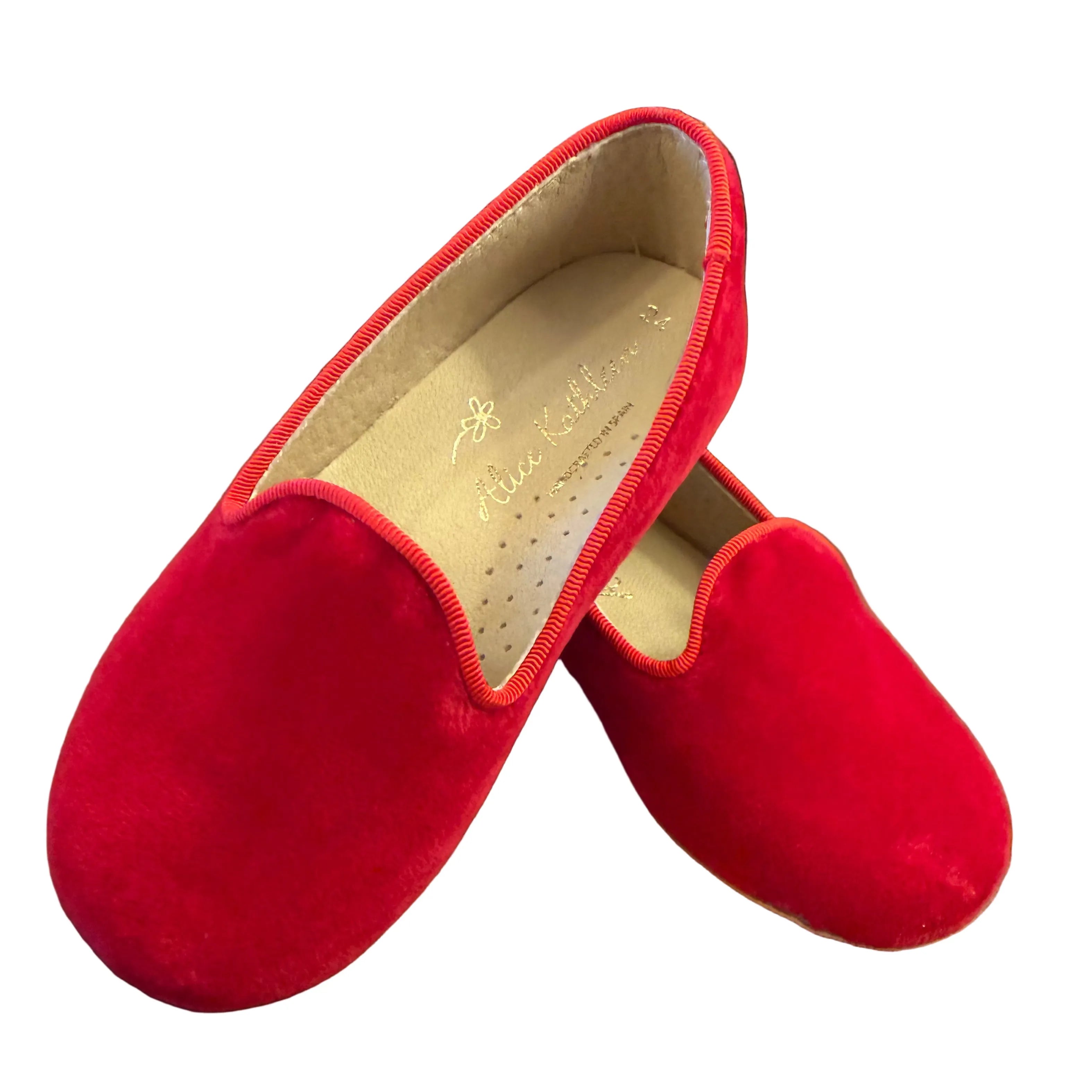 Boys Slippers in Red Velvet