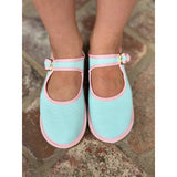 Mary Jane in Blue with Pink Grosgrain