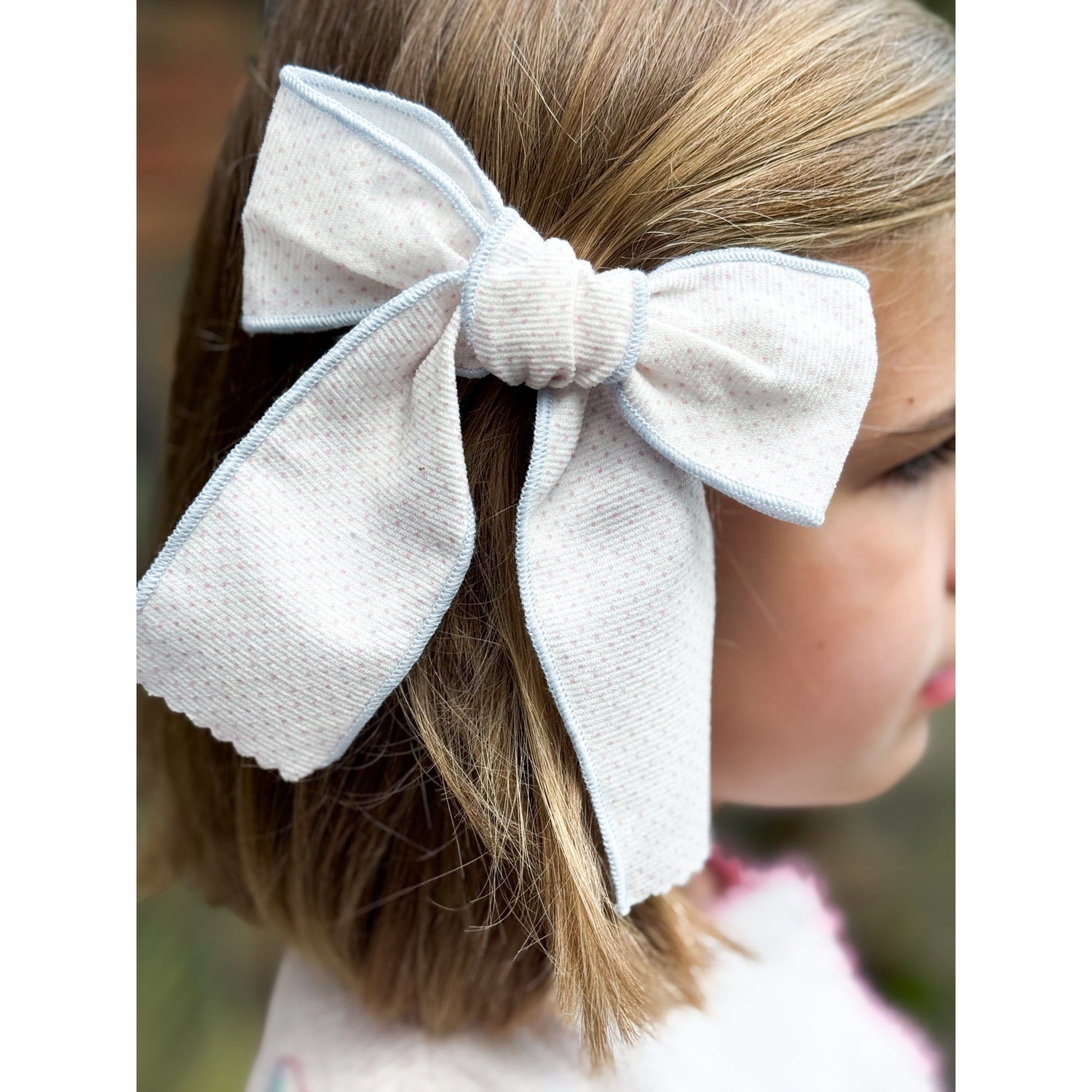 Bow- Blue Corduroy Bitty Dot