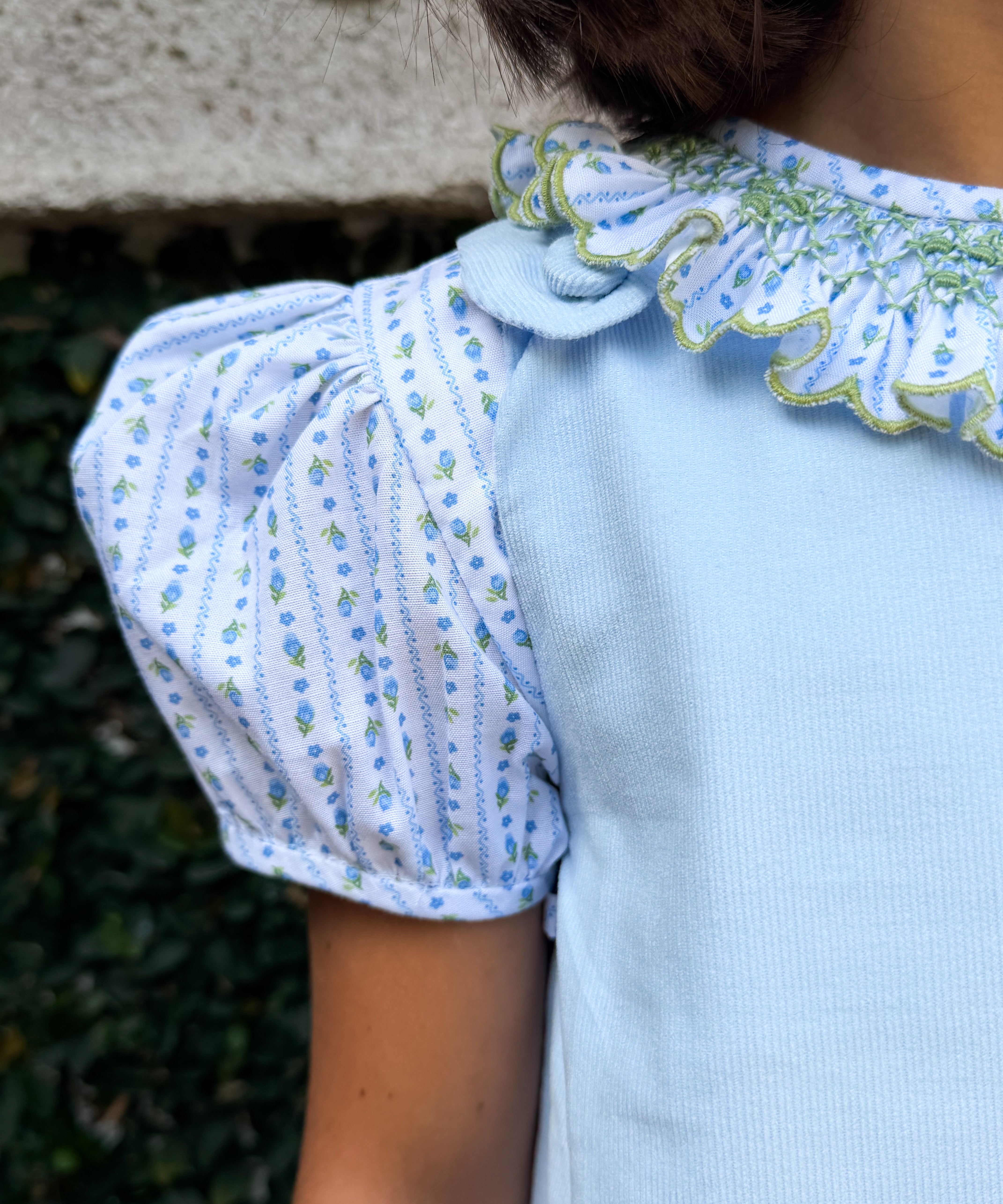Smocked Blouse in Blue Posy