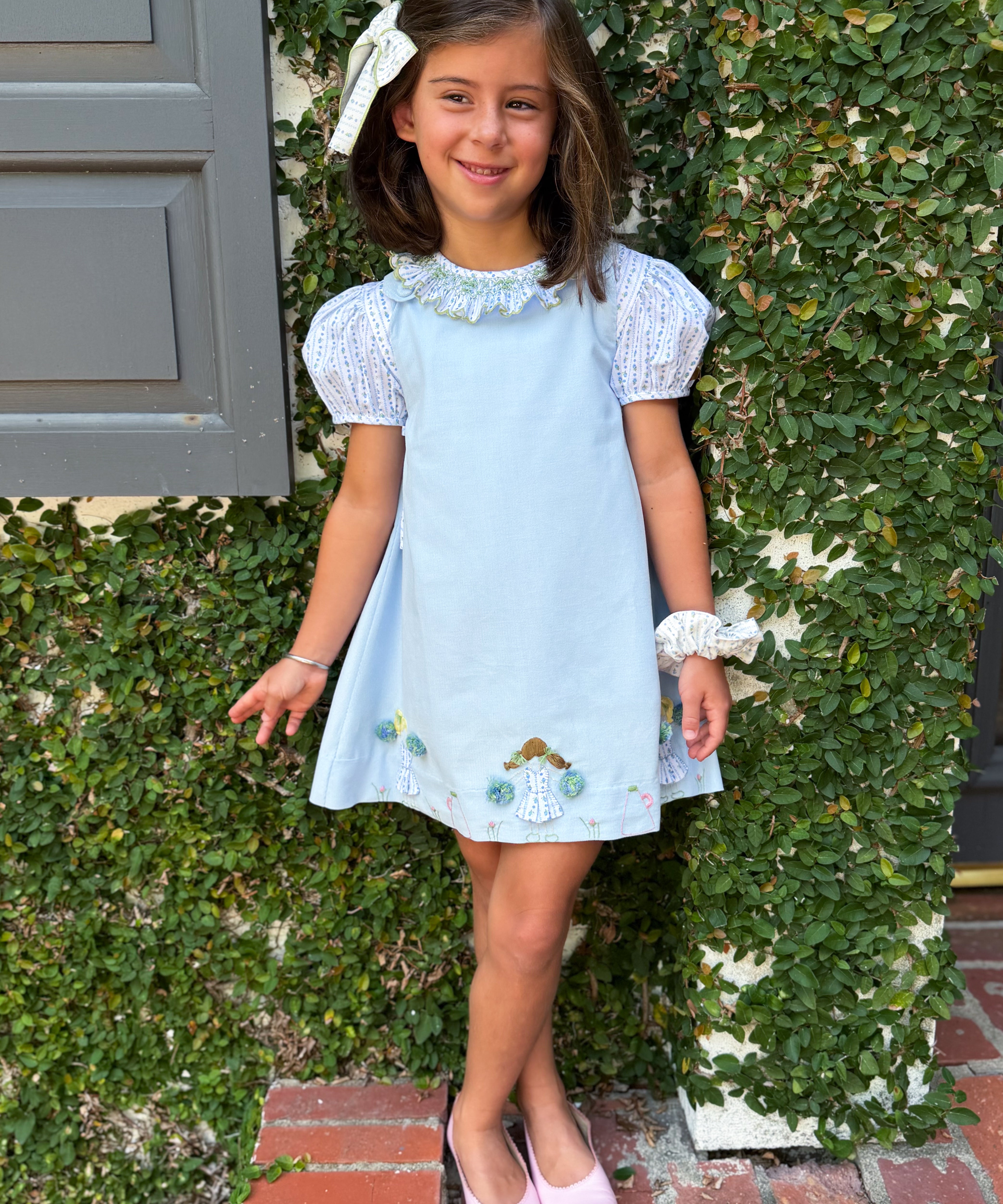 Smocked Blouse in Blue Posy