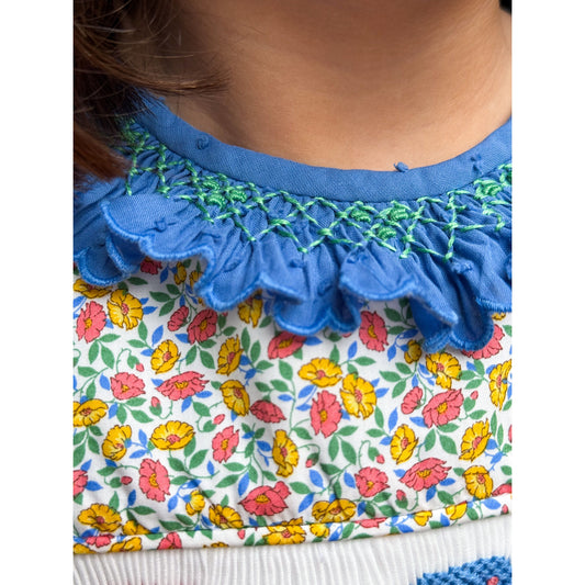 French Blue Smocked Plumetti Blouse