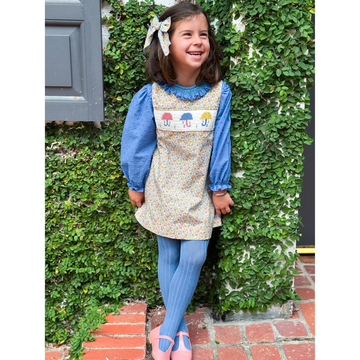 French Blue Smocked Plumetti Blouse
