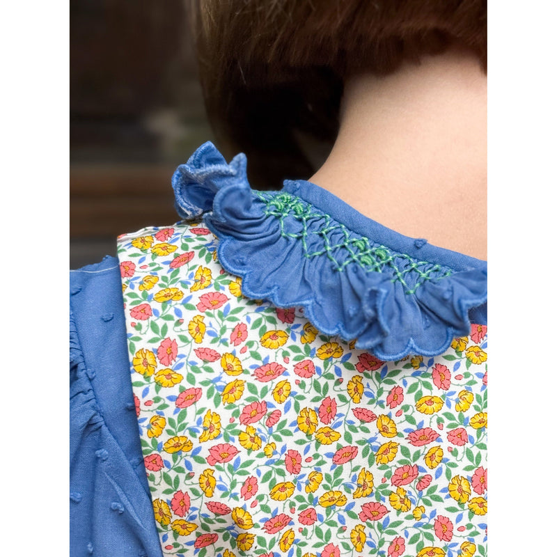 French Blue Smocked Plumetti Blouse
