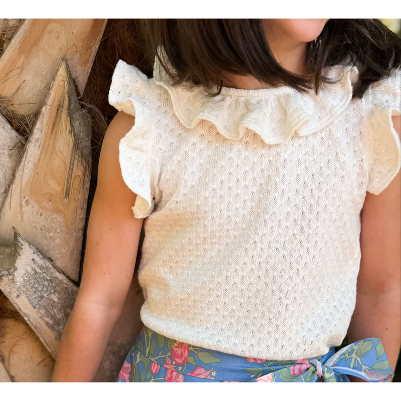 Mary Blouse in White Pointelle