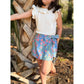 Loblolly Wrap Skirt in Blue with Pink Bougainvillea