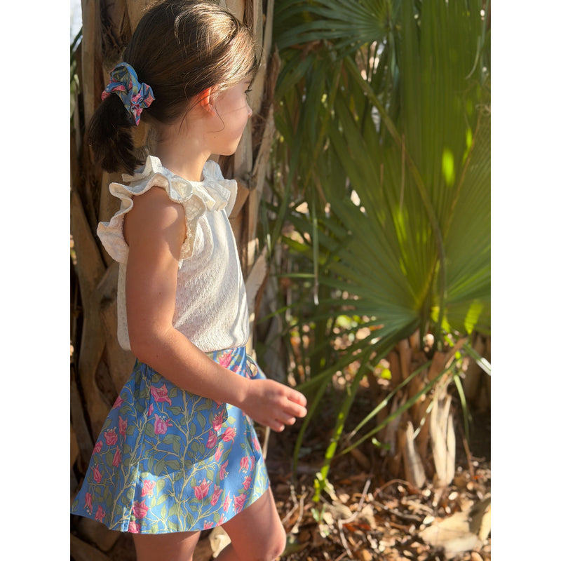 Loblolly Wrap Skirt in Blue with Pink Bougainvillea