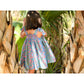 Loblolly Dress in Blue with Pink Bougainvillea