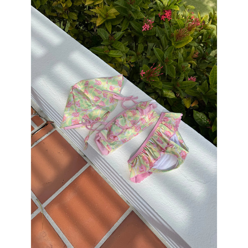 Daisy Bikini in Yellow with Pink Bougainvillea