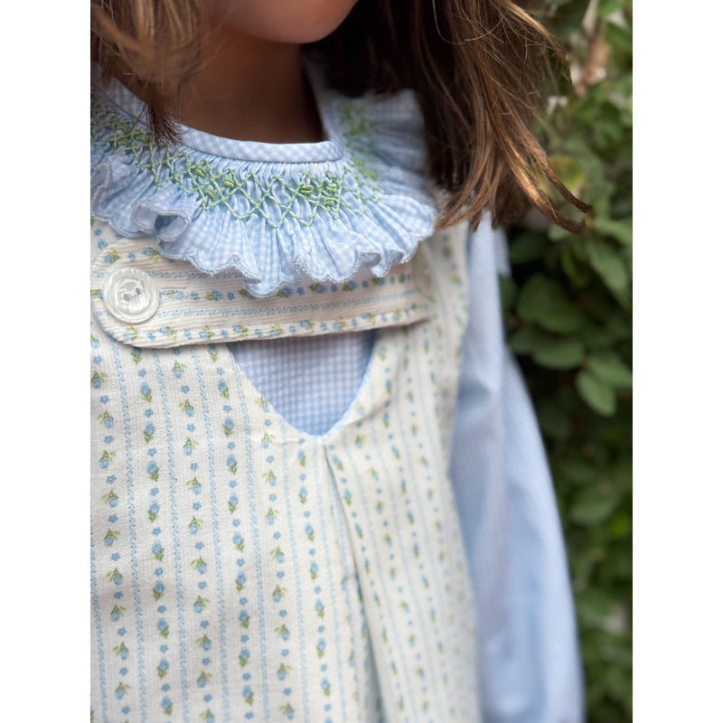 Ruffle Smocked Blouse- Blue Gingham