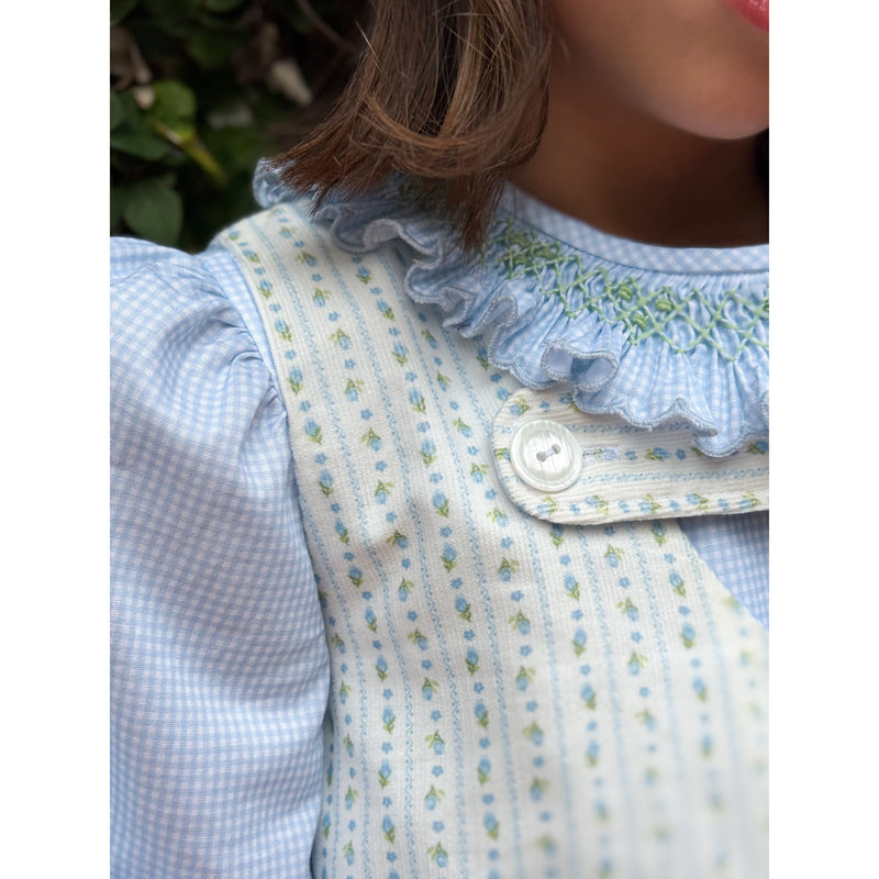 Ruffle Smocked Blouse- Blue Gingham