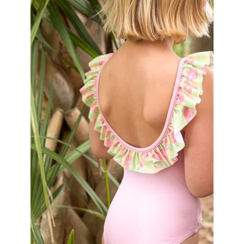 Wick One-Piece in Yellow with Pink Bougainvillea