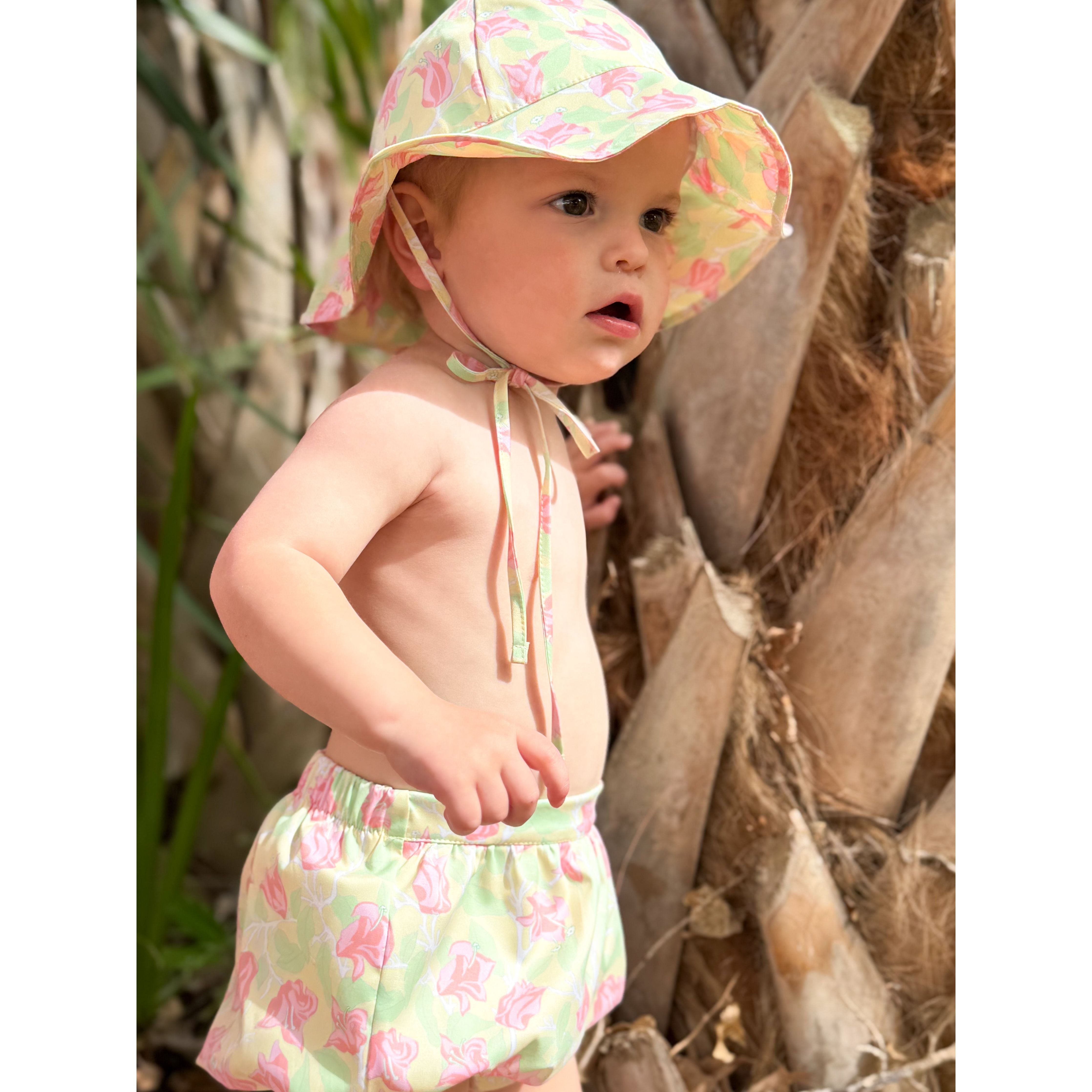 Sunhat in Yellow with Pink Bougainvillea